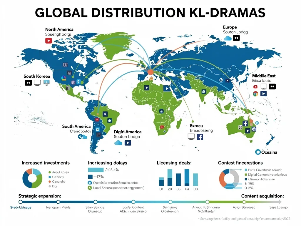 Global K-Drama distribution network with streaming platforms and content providers.