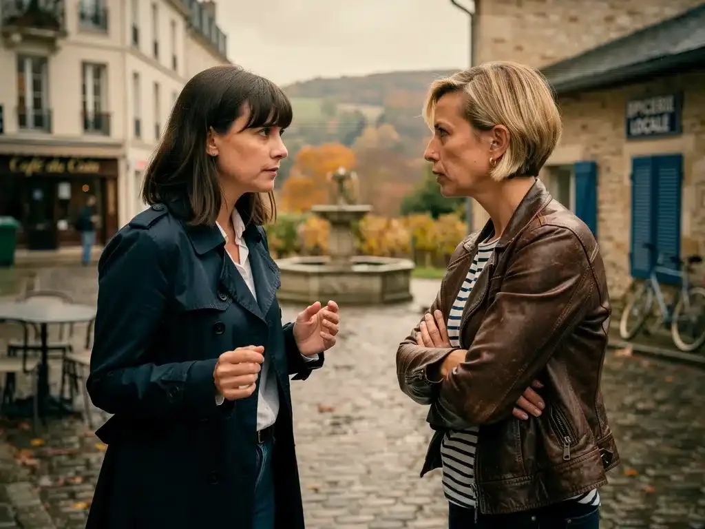 Scène de drame français 2026 avec deux personnages féminins engagés