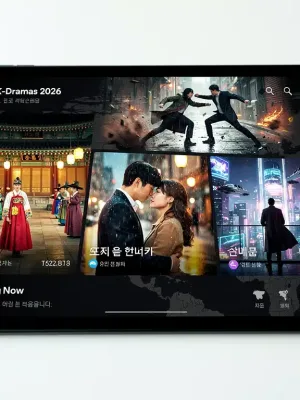 Dynamic K-drama trends collage on a streaming platform for 2026
