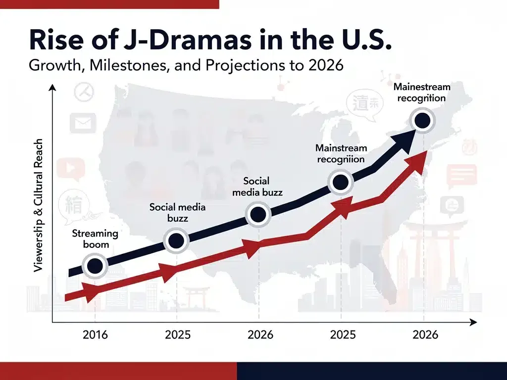 Growth chart showing increasing J-Drama viewership and cultural impact in the US.