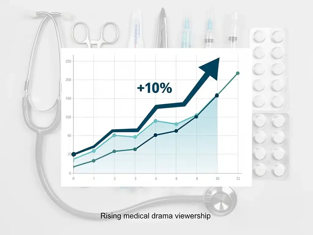 Graphic showing a 10% viewership increase with medical instruments.