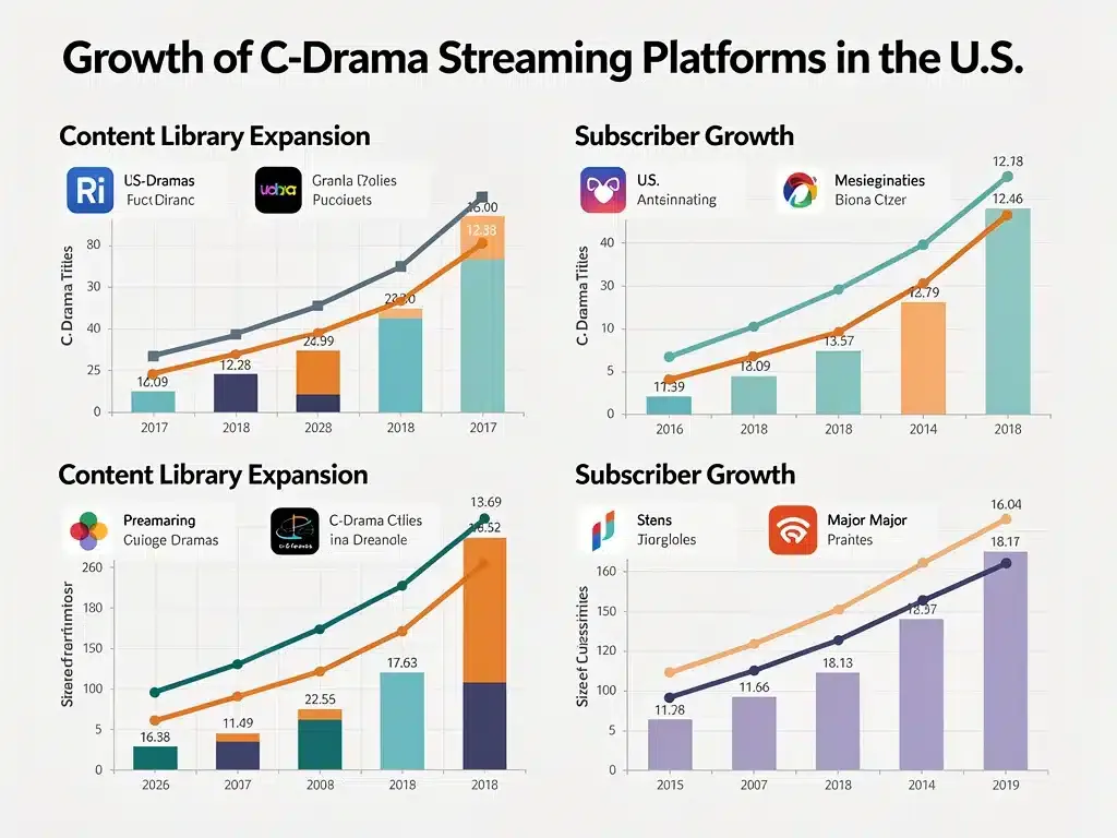 Infographic showing the significant growth of C-drama availability on various streaming platforms in the U.S.