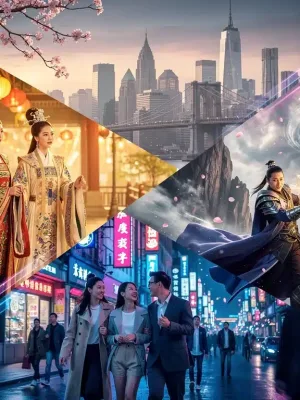 Dynamic collage representing the increasing popularity and diverse genres of C-dramas in the United States.