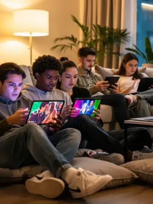 Viewers engaging with short-form dramas on multiple screens, reflecting modern consumption habits.