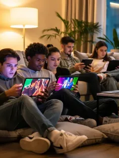 Viewers engaging with short-form dramas on multiple screens, reflecting modern consumption habits.