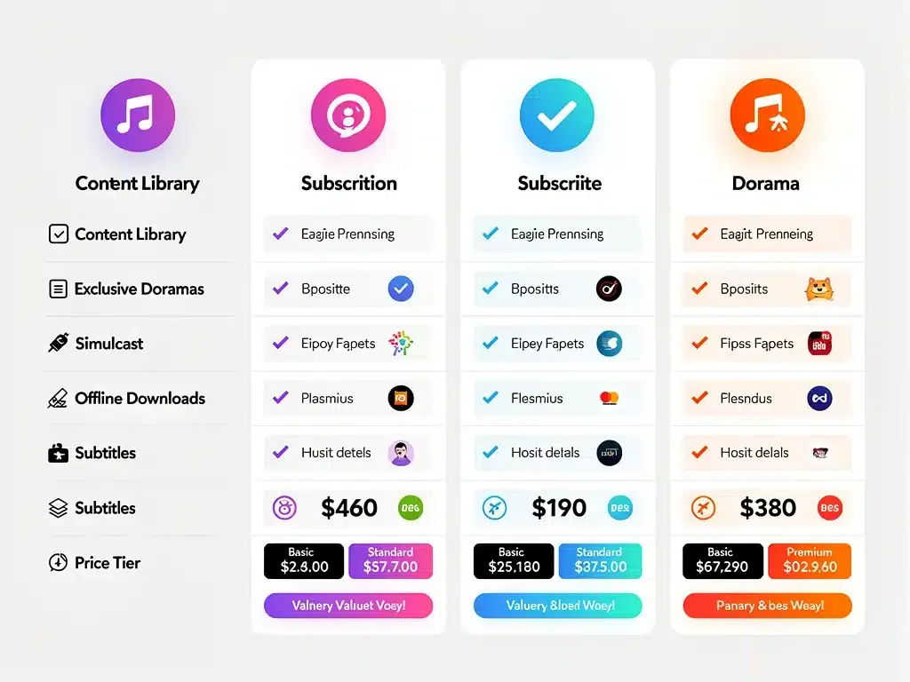 Comparison of dorama streaming platform features and prices