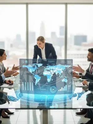 Professionals collaborating using AI for content localization in the US market