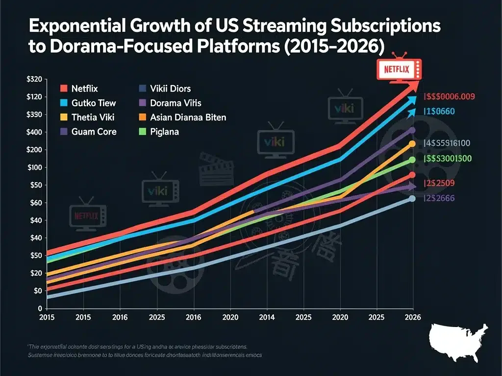 Graph showing exponential growth of dorama streaming service subscriptions in the US by 2026