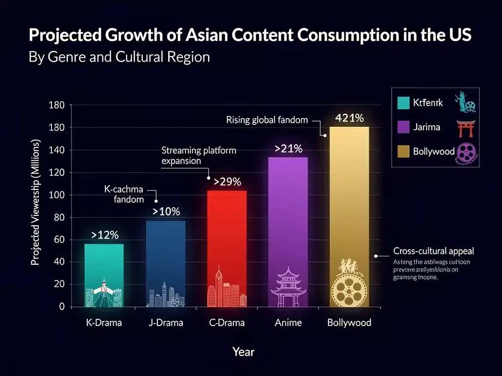 Projected growth of Asian content consumption in US market by genre