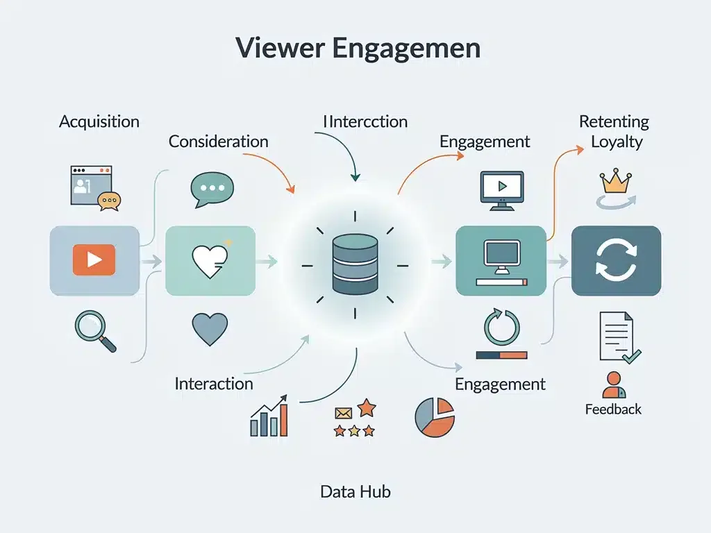 Infographic illustrating viewer engagement lifecycle and data collection points