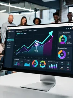 Data analytics dashboard showing viewer retention metrics and growth targets