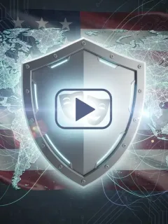 Digital shield protecting dorama content amidst global network, US flag