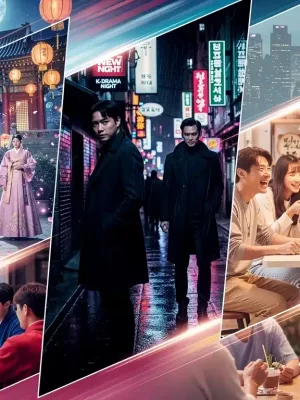 Diverse K-drama scenes illustrating niche genres gaining popularity in the US, depicting fantasy, thriller, and romantic comedy elements.