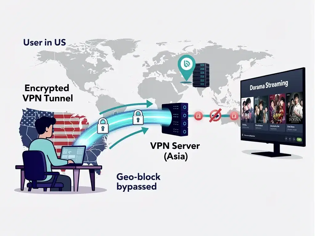 VPN bypassing geo-restrictions for dorama streaming