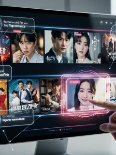 Futuristic streaming interface with AI K-drama recommendations