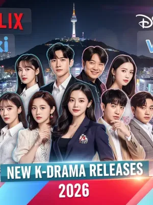 Dynamic collage of K-drama stars and streaming logos for 2026 US releases