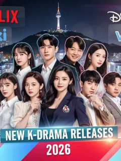 Dynamic collage of K-drama stars and streaming logos for 2026 US releases
