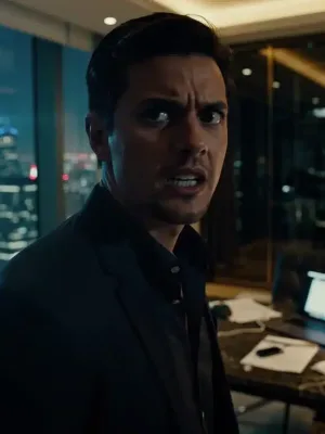 Dramatic scene with a character looking intensely, symbolizing a powerful cliffhanger in a U.S. drama.