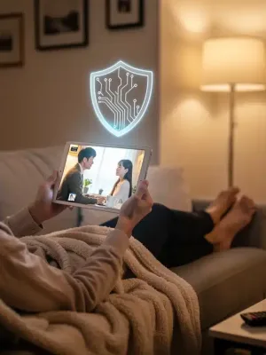 Secure dorama streaming on a tablet with cybersecurity shield icon