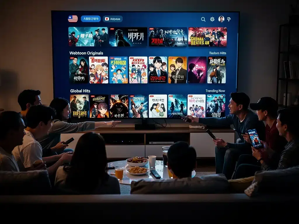 Global audience streaming webtoon adaptations, showcasing platform reach.