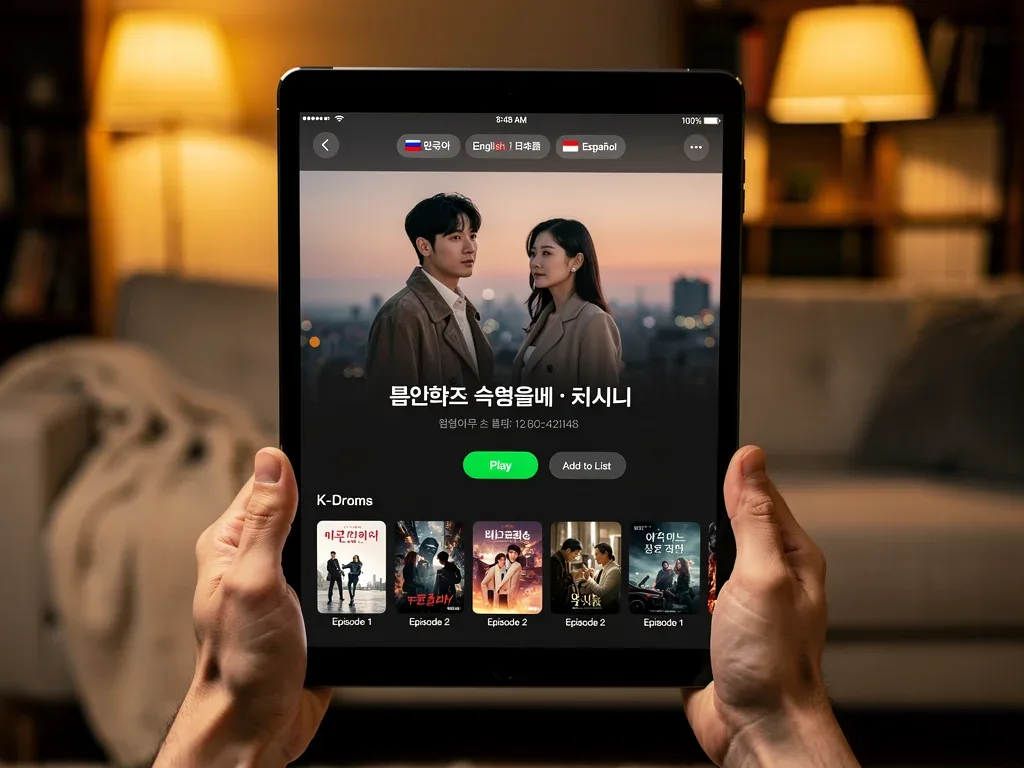 Streaming platform interface showing a K-drama with language options, focusing on U.S. K-Drama Platforms 2026 accessibility.