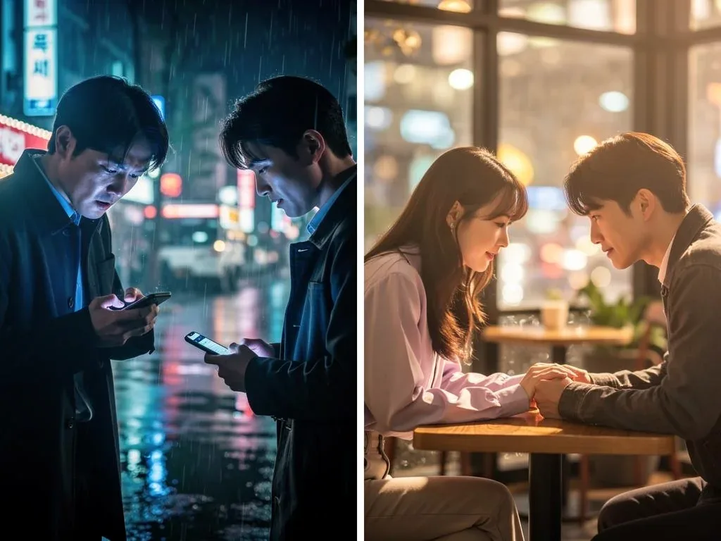 Dramatic and romantic scenes from two different second-season K-dramas, highlighting genre variety.