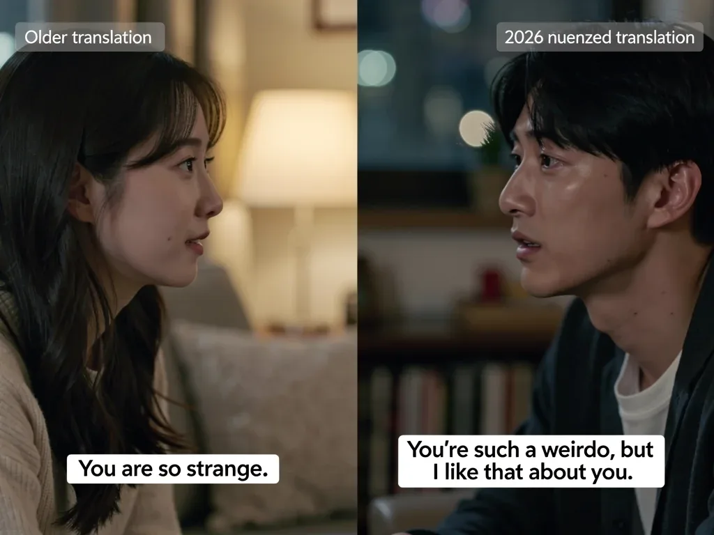 Comparison of old and new K-Drama subtitle quality, emphasizing improved accuracy and cultural context.