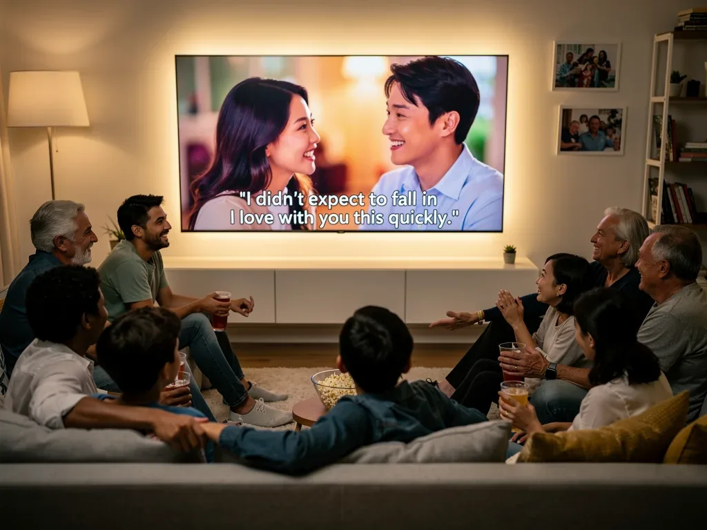 Diverse U.S. audience enjoying a K-Drama with high-quality, synchronized English subtitles.