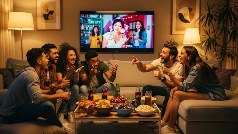 Friends enjoying K-Drama viewing experience together in a modern living room