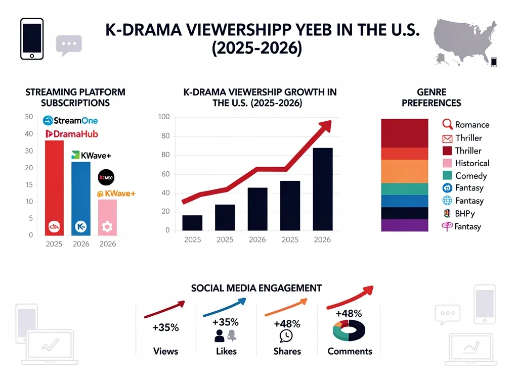Infographic showing K-Drama viewership growth and genre trends in the U.S. for 2025-2026
