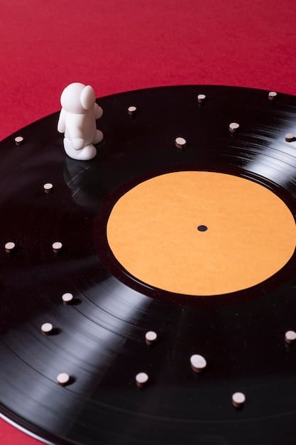 A close-up of a vinyl record with a Korean drama OST album cover, showcasing the detailed artwork and artist names. The record is placed on a turntable, symbolizing the tangible and collectible aspect of OST investments.