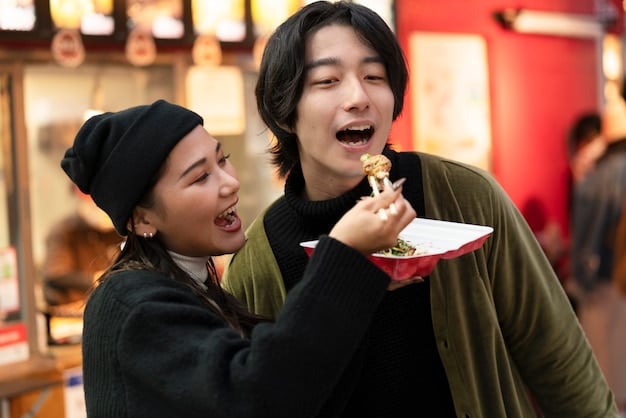 A scene from a Korean drama where the main characters are enjoying a meal at a restaurant, with the restaurant's logo clearly visible in the background and branded drinks on the table. The atmosphere is warm and inviting, showcasing the dining experience.