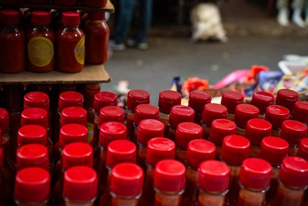 A well-stocked pantry shelf showcasing essential Korean cooking ingredients, including Gochujang (Korean Chili Paste), Gochugaru (Korean Chili Powder), soy sauce, sesame oil, rice vinegar, and various dried herbs and spices. The arrangement is neat and organized, giving a sense of readiness for preparing authentic Korean dishes.