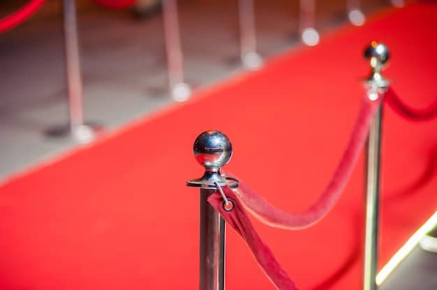 A photograph capturing the red carpet event of a previous Baeksang Arts Awards ceremony. Focus on the elegant dresses and formal attire of the actors and actresses as they arrive, giving a sense of the prestige and glamour associated with the event.