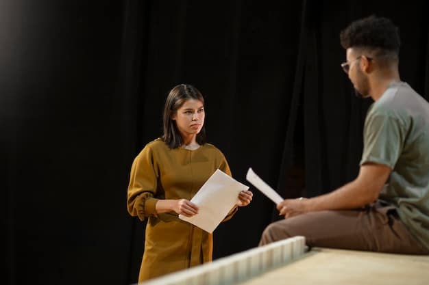 A photo of a K-Drama actor practicing English pronunciation with a language tutor in a studio setting. The actor is focused and engaged, with the tutor providing gentle guidance.