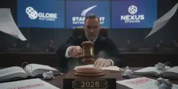 Scène de tribunal dramatique symbolisant le verdict de l'affaire de plagiat de 2026.