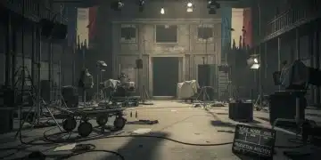 Série noire sur les plateaux : équipements de tournage en désordre symbolisant la crise financière des productions françaises.