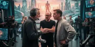 Trois réalisateurs de renom en plein désaccord sur le plateau d'un projet cinématographique de 2026, reflétant un clash intense.