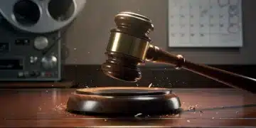 Marteau de juge frappant, symbolisant une décision judiciaire imminente affectant la diffusion de documentaires en 2026.