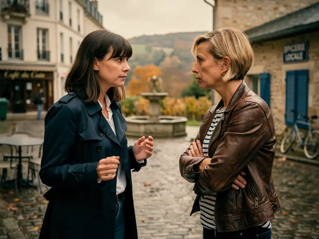 Scène de drame français 2026 avec deux personnages féminins engagés