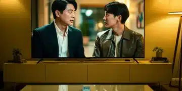 Vibrant 4K K-Drama scene on a modern TV, highlighting superior streaming quality.