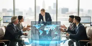 Professionals collaborating using AI for content localization in the US market