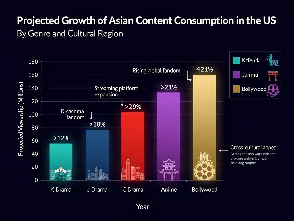 Projected growth of Asian content consumption in US market by genre