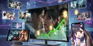 Diverse Asian content on streaming devices with financial growth charts
