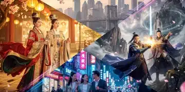 Dynamic collage representing the increasing popularity and diverse genres of C-dramas in the United States.