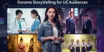 Diverse dorama characters and scenes symbolizing future trends in Asian storytelling for US viewers.