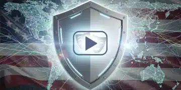 Digital shield protecting dorama content amidst global network, US flag