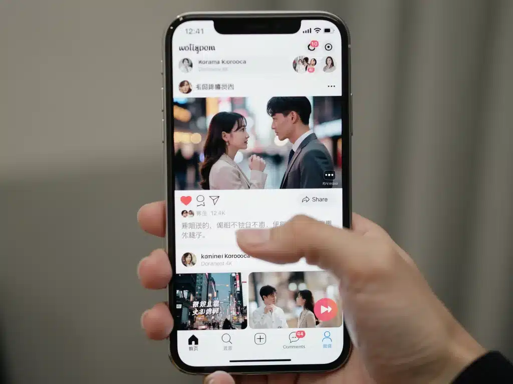 Smartphone displaying dorama content on social media feed