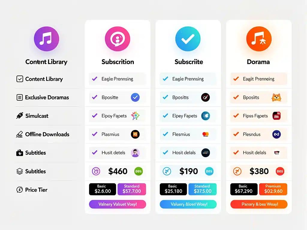 Comparison of dorama streaming platform features and prices
