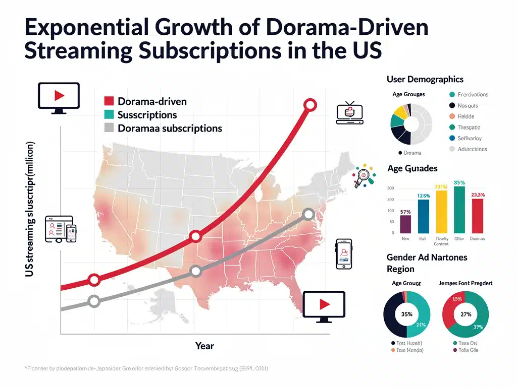Infographic showing explosive growth of dorama streaming subscriptions in the US.
